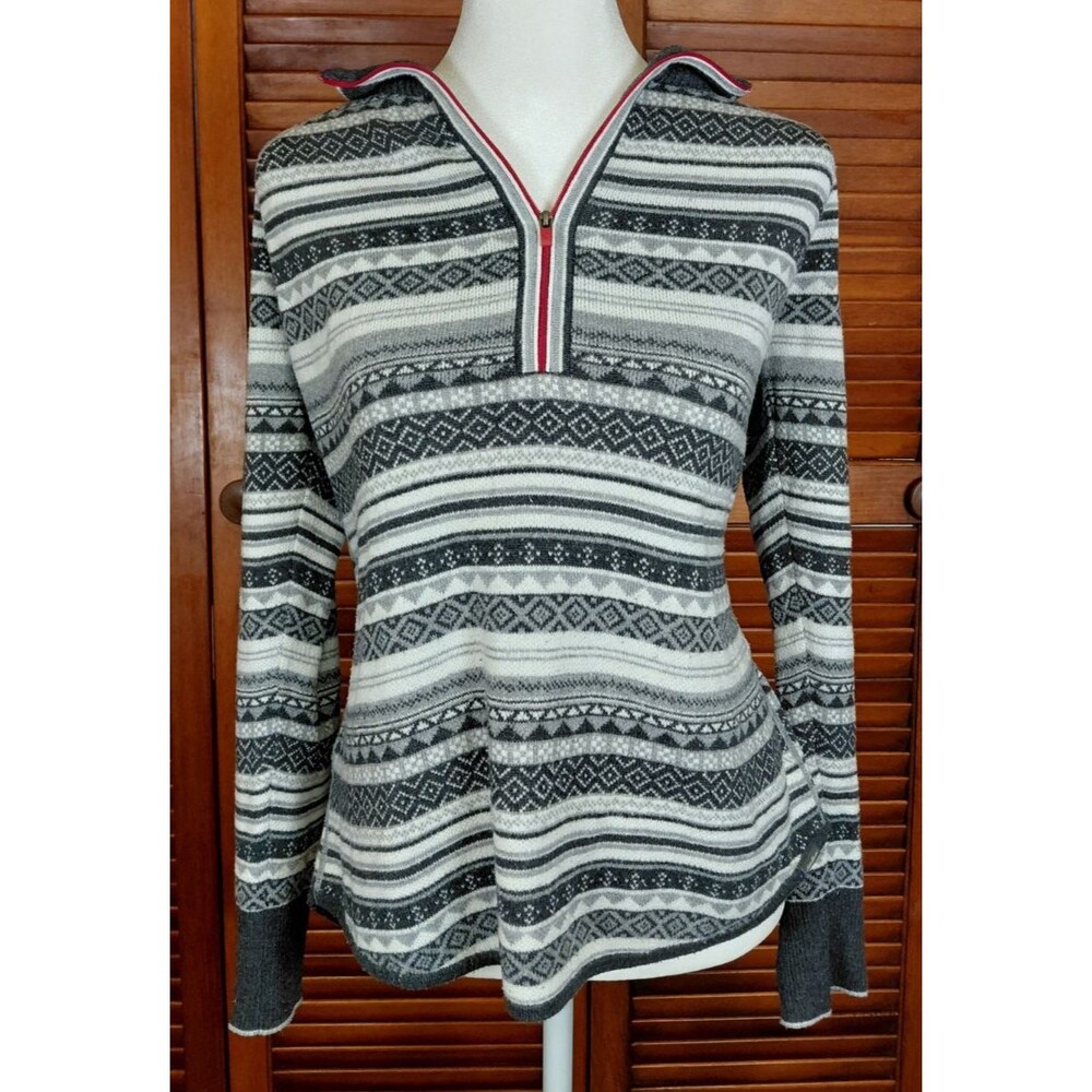 Eddie Bauer Back & White Fair Isle Nordic 1/4 Zip Pullover Sweater Womens Small